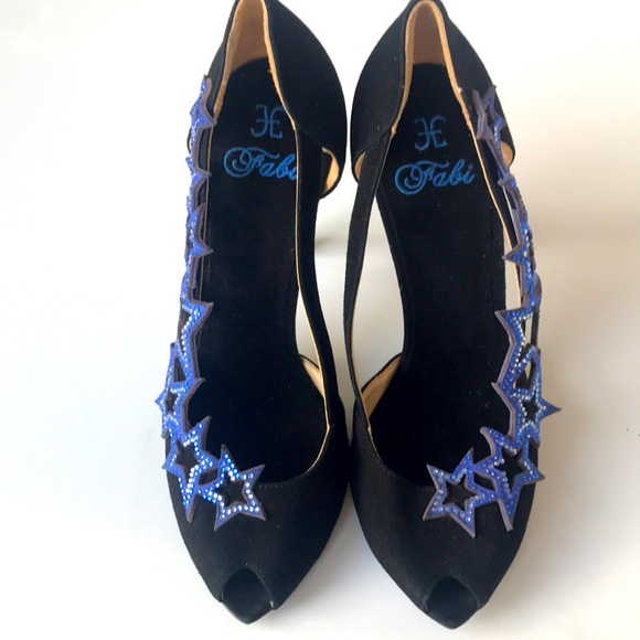 Fabi Italian black suede peep toe heels, size 37.5/6.5, unworn - Picture 2 of 15